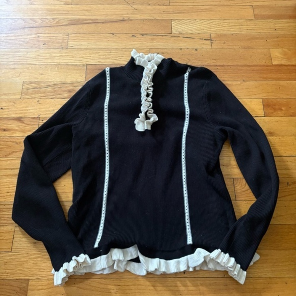 Cabi Black Ruffle Collar Sweater Size Medium